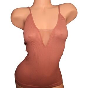 Free People Intimately XS/S Rose Mesh Plunge Ribbed Cami Tank Top NWOT